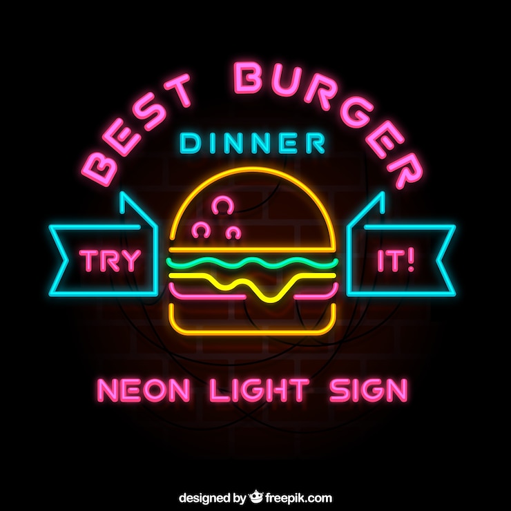 Vecteur gratuit burger signe barre de néon