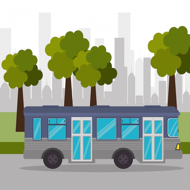 Vecteur gratuit bus rue arbre ville transport