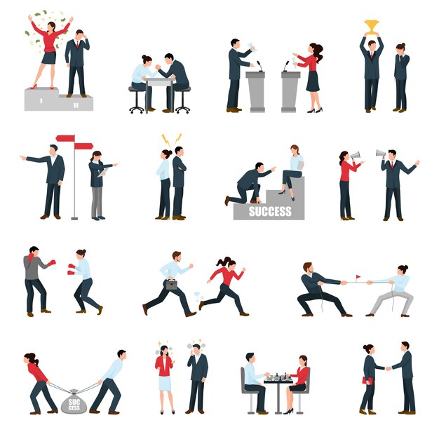 Business Confrontation personnes plats Icons Set