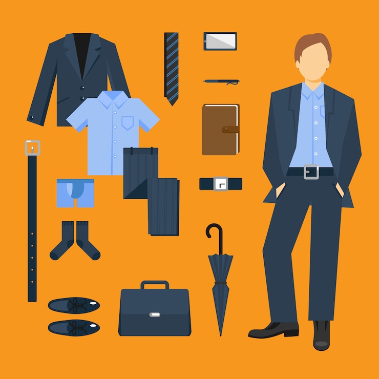 Vecteur gratuit business man set de vêtements et accessoires