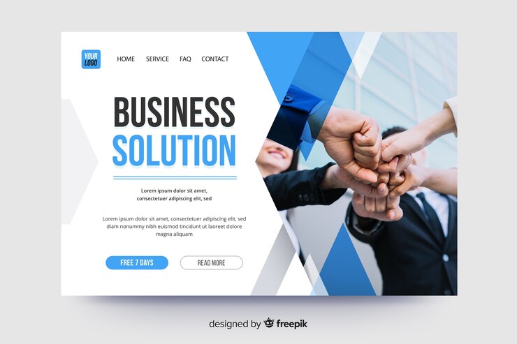 Vecteur gratuit business page de destination avec photo