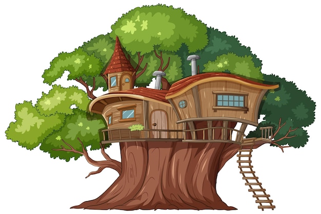 Vecteur gratuit une cabane enchantée dans une forêt luxuriante