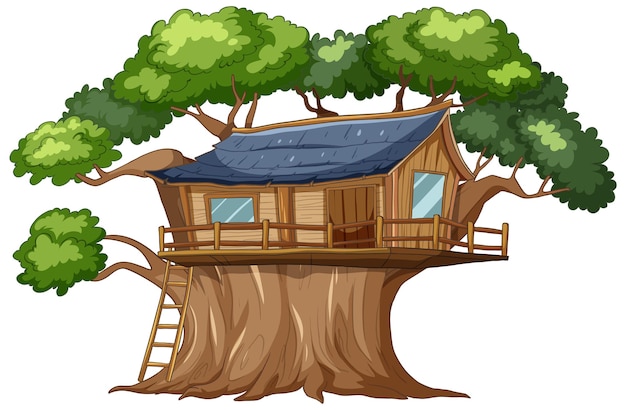 Vecteur gratuit une cabane enchantée dans une forêt luxuriante