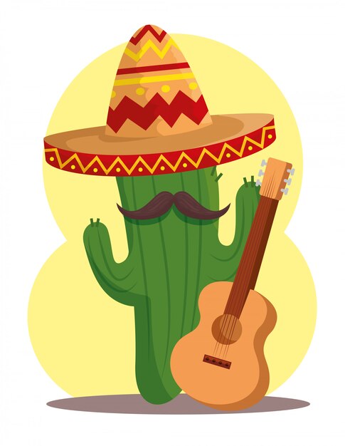 Cactus avec chapeau et guitare pour le jour des morts