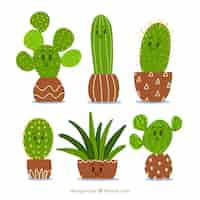 Vecteur gratuit cactus avec collection d'expression faciale