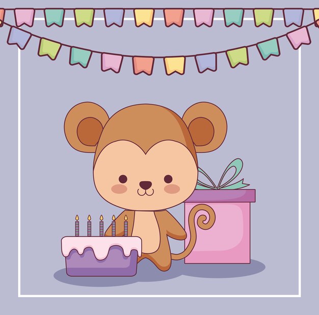 Carte De Joyeux Anniversaire Avec Le Singe Vecteur Premium