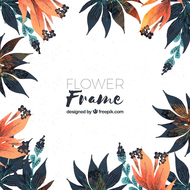 Vecteur gratuit cadre aquarelle avec des fleurs exotiques