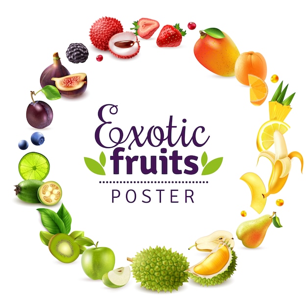 Vecteur gratuit cadre arc-en-ciel rond fruits exotiques