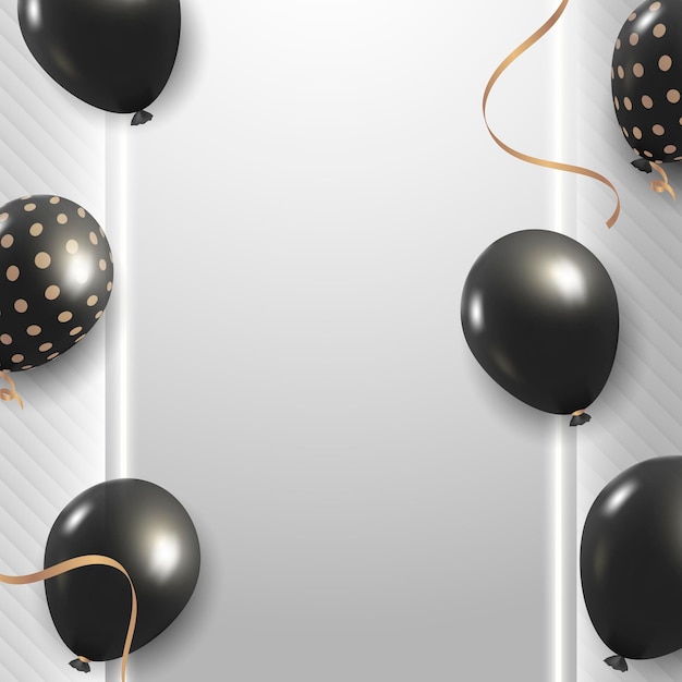 Cadre de ballons de fête paillettes noires sur vecteur de conception de fond gris
