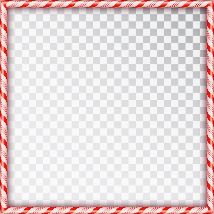 Vecteur gratuit cadre carré en cannes de bonbon. bordure de noël vierge avec motif sucette rayé rouge et blanc isolé sur fond transparent. conception de vacances