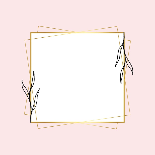 Vecteur gratuit cadre carré doré avec dessin de fleur simple