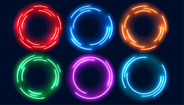 Cadre de cercles au néon en six couleurs