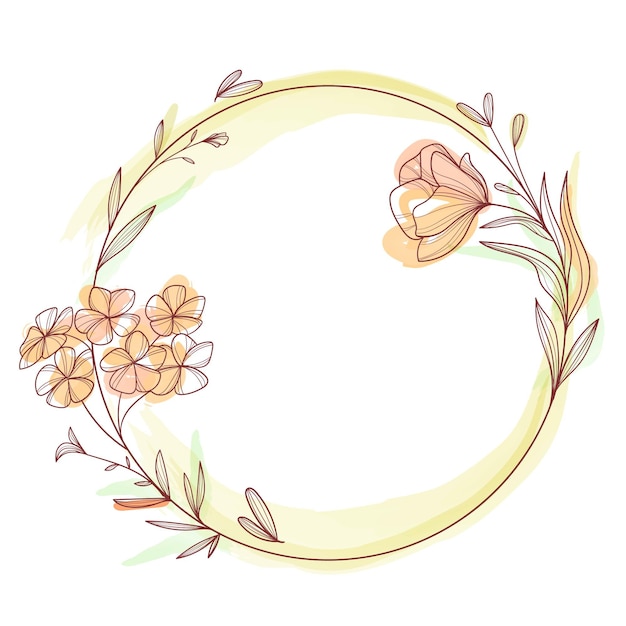 Cadre circulaire de belles plantes peintes à la main