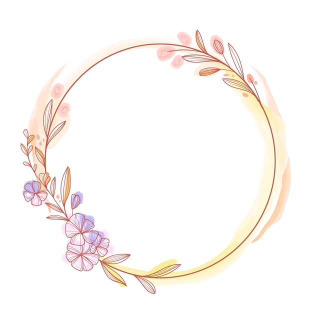 Cadre circulaire de fleurs aquarelles