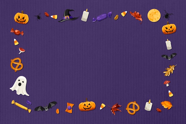 Cadre D'éléments D'halloween Sur Le Vecteur De Fond Violet