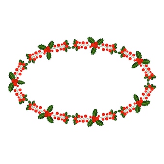 Cadre ellipse avec branche de baies de houx. bordure pour couronne ornementale traditionnelle de plantes pour cartes de voeux pour joyeux noël et bonne année.