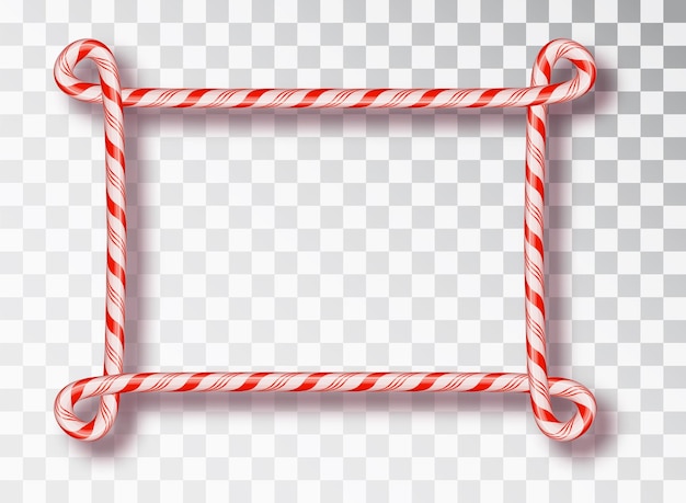 Cadre fait de cannes de bonbon. Bordure de Noël vierge avec motif sucette rayé rouge et blanc isolé sur fond transparent. Conception de vacances.