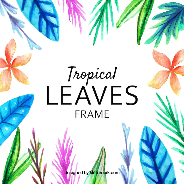 Vecteur gratuit cadre de feuilles tropical aquarelle coloré