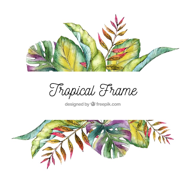 Cadre de feuilles tropicales avec style aquarelle