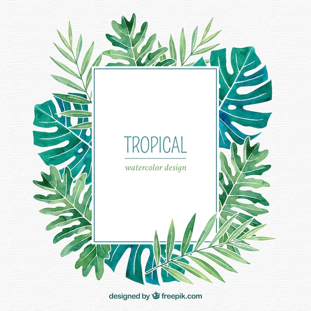 Vecteur gratuit cadre de feuilles tropicales avec style aquarelle