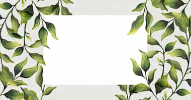 Vecteur gratuit cadre de feuilles vertes aquarelle avec bannière blanche