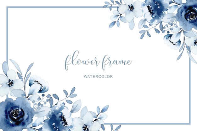 Cadre fleur blanc bleu avec aquarelle