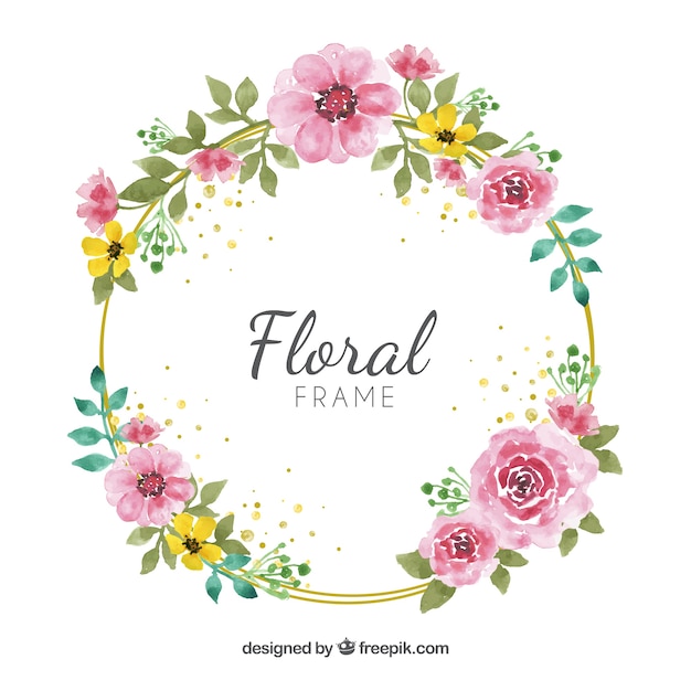 Cadre floral aquarelle avec un design circulaire