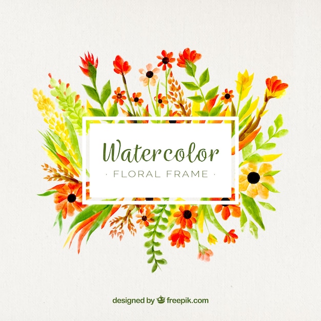 Vecteur gratuit cadre floral aquarelle avec style coloré