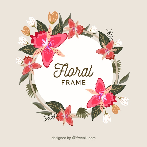 Vecteur gratuit cadre floral coloré avec un design plat