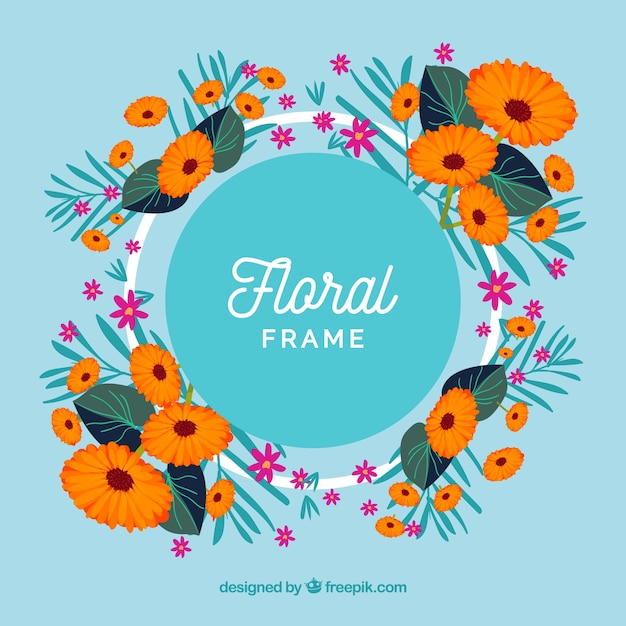 Vecteur gratuit cadre floral coloré avec un design plat