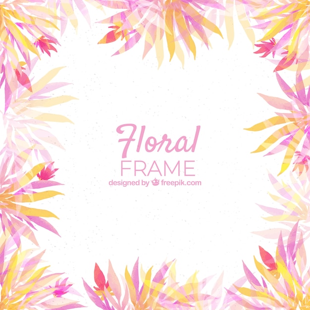 Cadre floral coloré avec des feuilles dans un style aquarelle