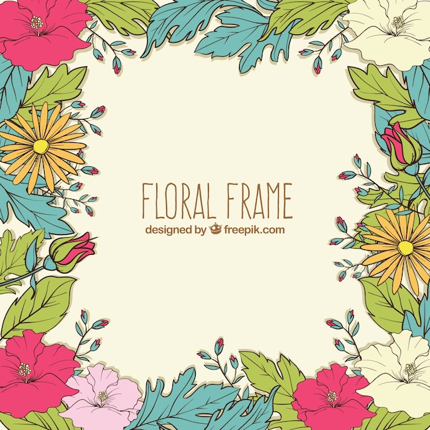 Cadre floral coloré avec style dessiné à la main