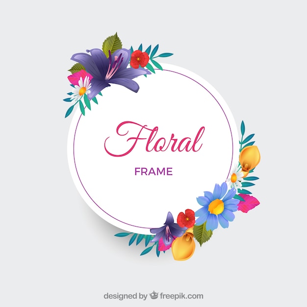 Cadre Floral Coloré Avec Un Style Réaliste