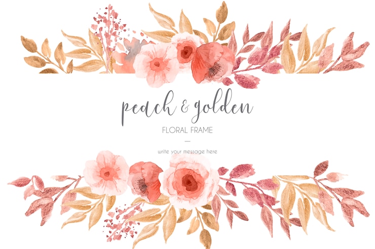 Vecteur gratuit cadre floral pêche et doré