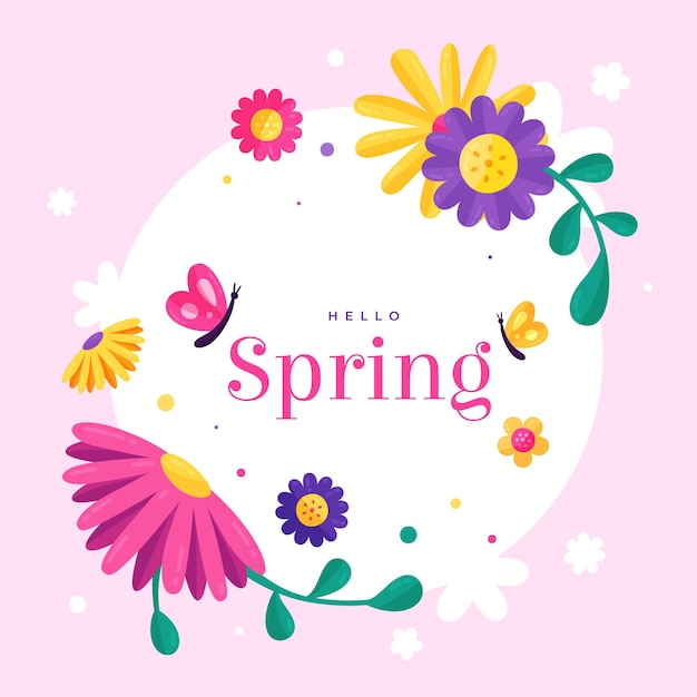 Cadre floral de printemps dessiné à la main avec texte