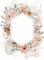 Vecteur gratuit cadre floral rose feuilles fond avec résumé de forme