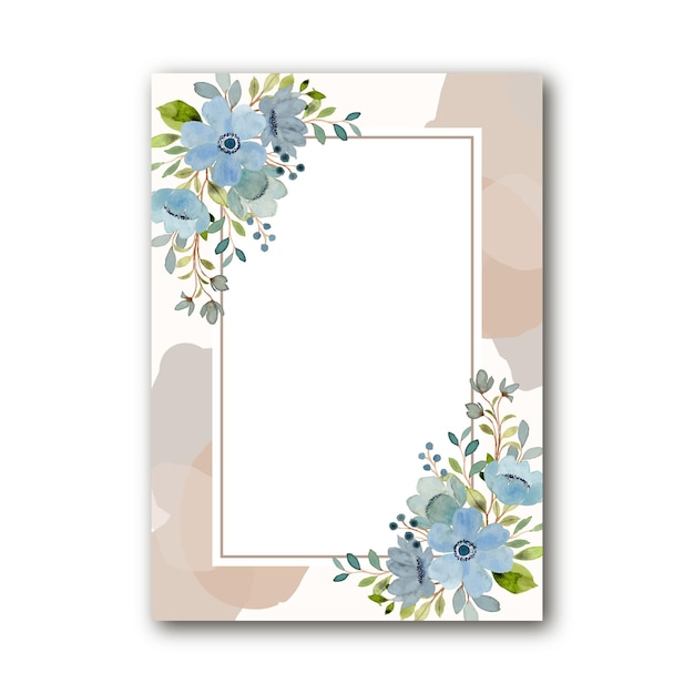 Cadre Floral Vert Bleu Avec Aquarelle