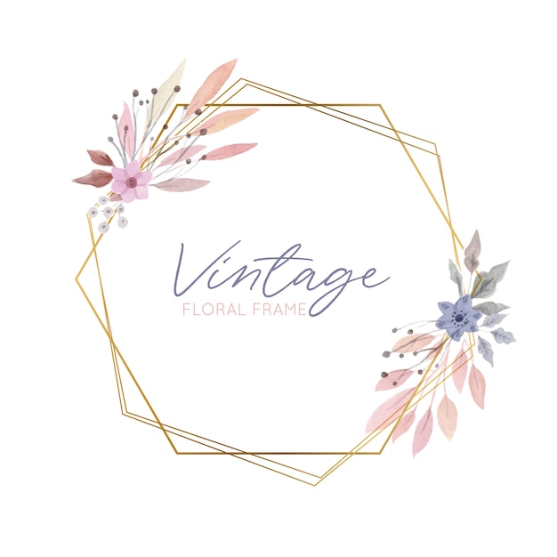 Vecteur gratuit cadre floral vintage avec bordure dorée