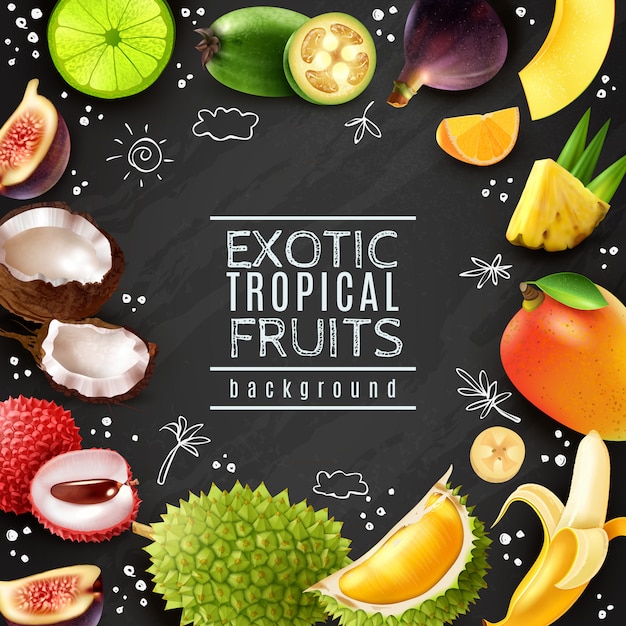 Vecteur gratuit cadre de fruits tropicaux fond de craie