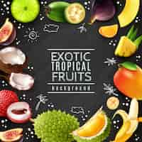 Vecteur gratuit cadre de fruits tropicaux fond de craie