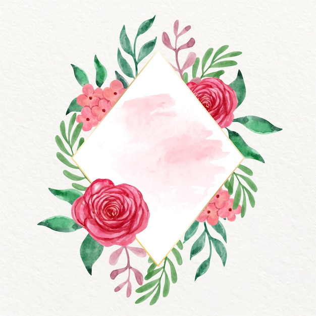 Cadre Hexagonal Aquarelle Avec Des Fleurs Rouges