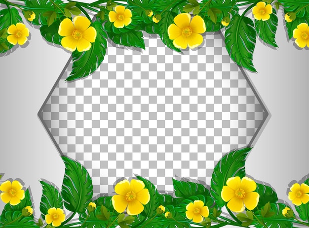 Vecteur gratuit cadre hexagonal transparent avec modèle de champ de fleurs jaunes