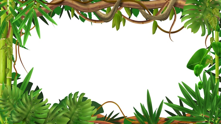 Vecteur gratuit cadre de jungle tropicale de branches avec composition d'espace vide entouré de tiges de feuilles et de troncs d'arbres illustration vectorielle