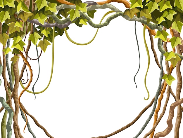 Vecteur gratuit cadre de lierre branches de liane et feuilles tropicales