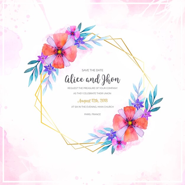 Cadre mariage floral aquarelle