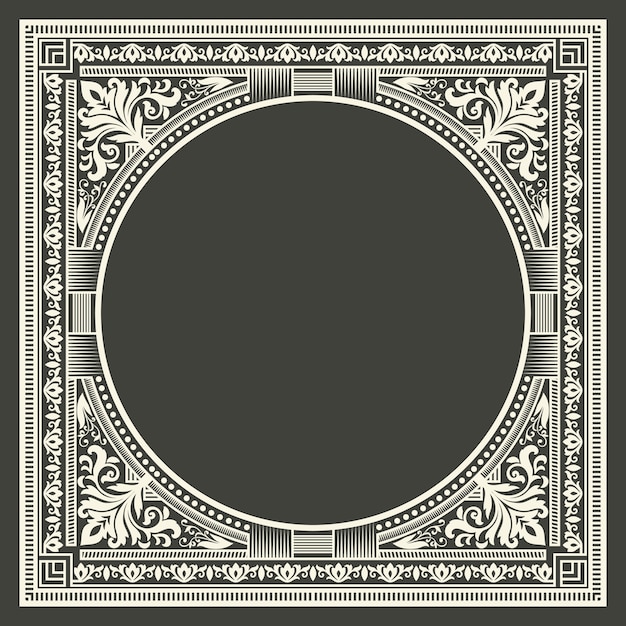 Cadre Monogramme Floral Et Géométrique Sur Fond Gris Foncé. élément De Conception De Monogramme.
