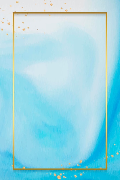 Cadre D'or De Rectangle Sur L'aquarelle Bleue Abstraite