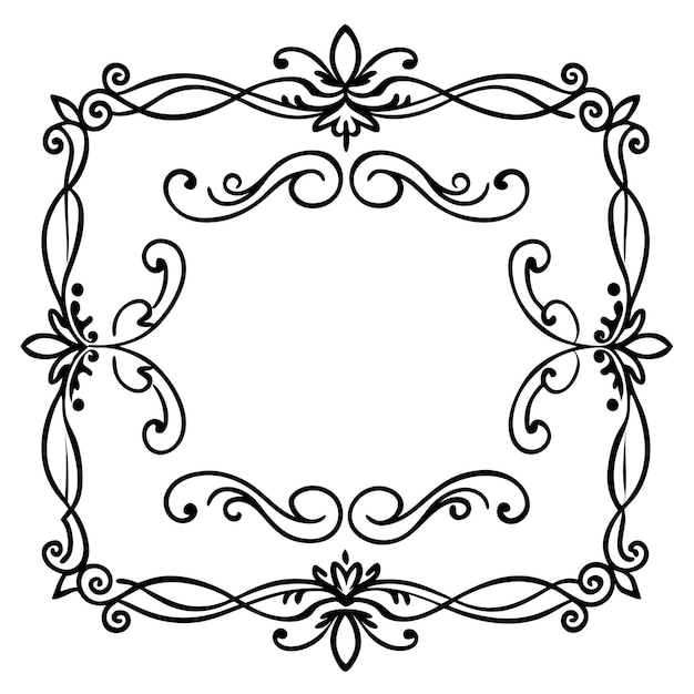 Cadre ornemental noir et blanc avec des éléments floraux