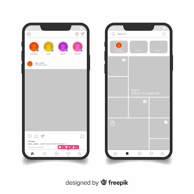 Vecteur gratuit cadre photo instagram réaliste sur la collection de smartphones