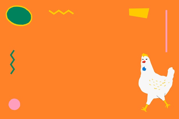 Cadre de poulet sur fond orange illustration animale mignonne et colorée